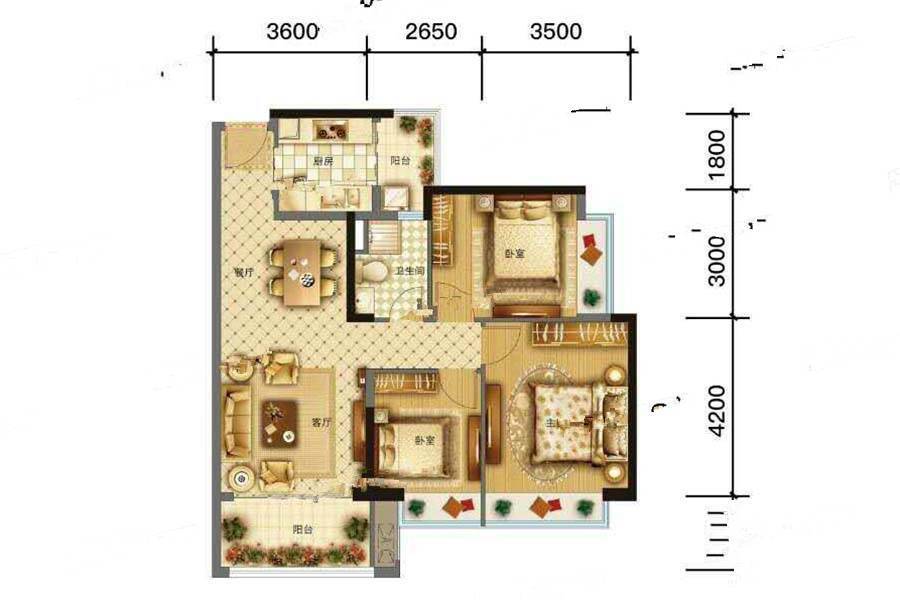 东莞清溪国际公馆公园时光户型图_首付金额_3室2厅2卫_95.