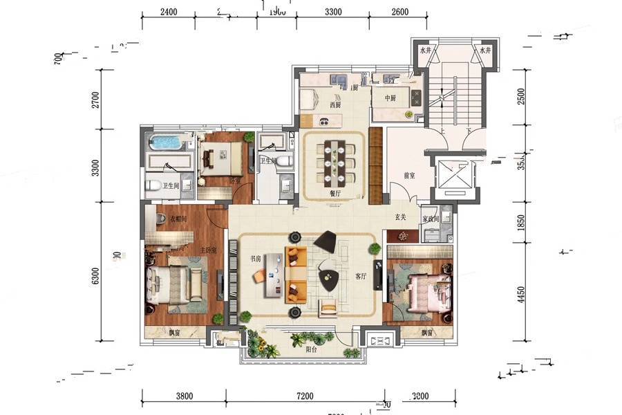 吉林万科滨江九里洋房165㎡户型户型图_首付金额_3室2厅2卫_165.