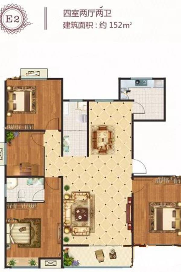 商丘御景华府e2户型图_首付金额_4室2厅2卫_152.0平米