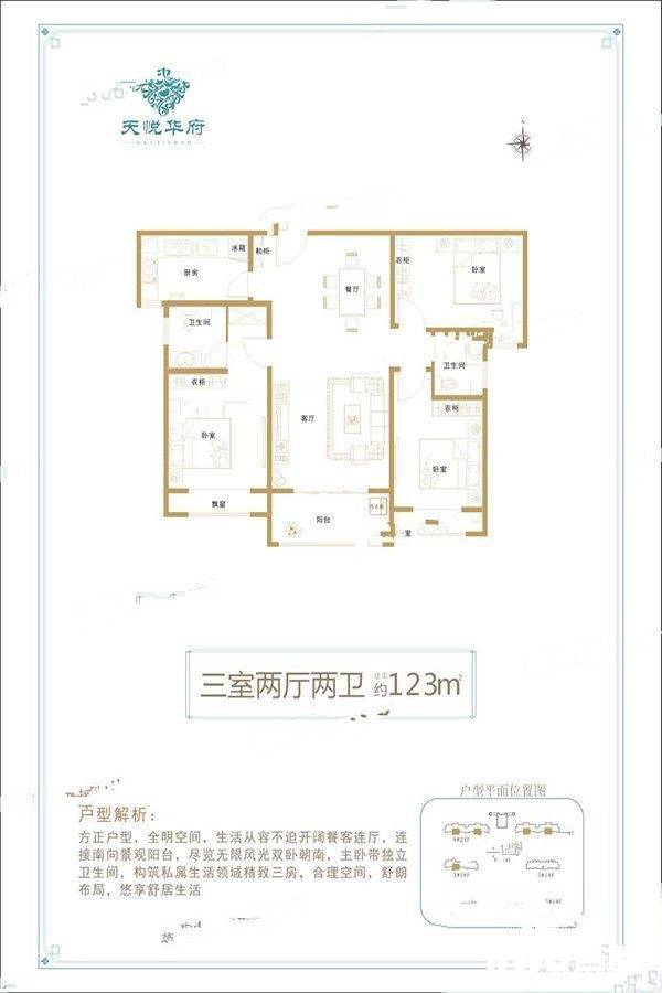 安阳天悦华府户型七户型图_首付金额_3室2厅2卫_123.0平米 - 吉屋网