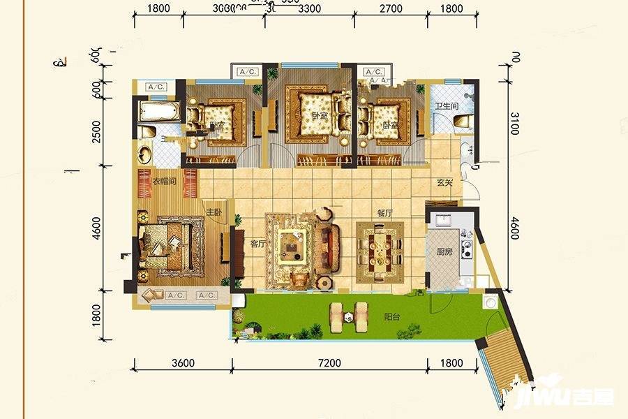 巴中优筑欧洲城d2户型户型图_首付金额_4室2厅2卫_129.