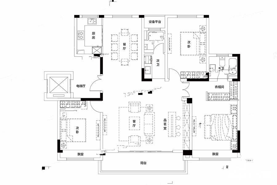 君铭户型 3室2厅2卫 建筑面积:约145平米