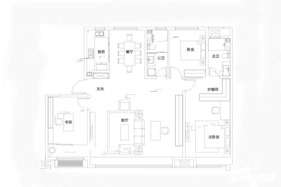 济宁融创滨江壹号a户型户型图_首付金额_3室2厅2卫_164.