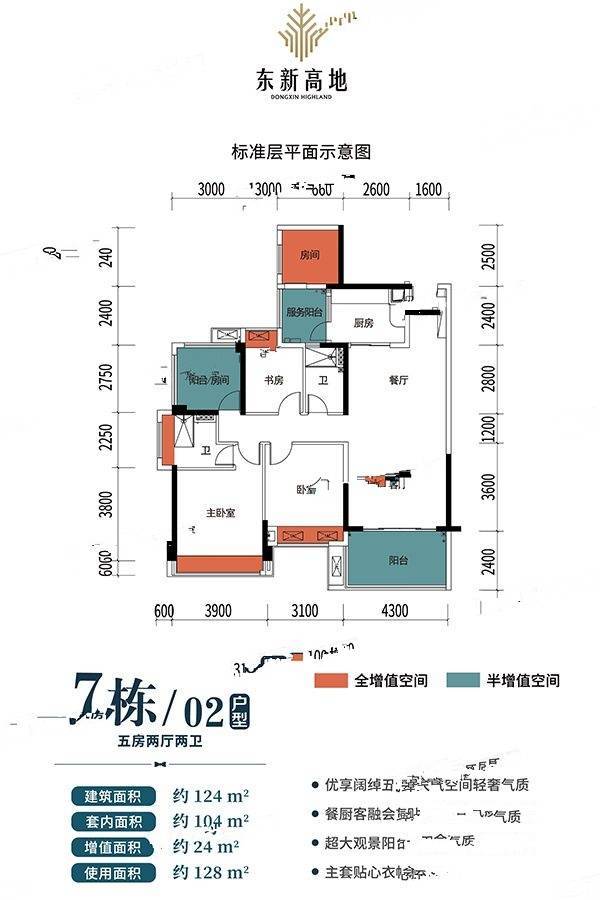 东新高地7栋02户型标准层平面示意图