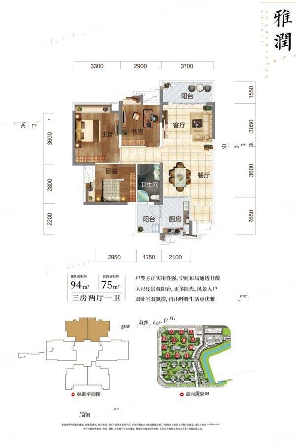 富力院士廷雅润建面94㎡户型