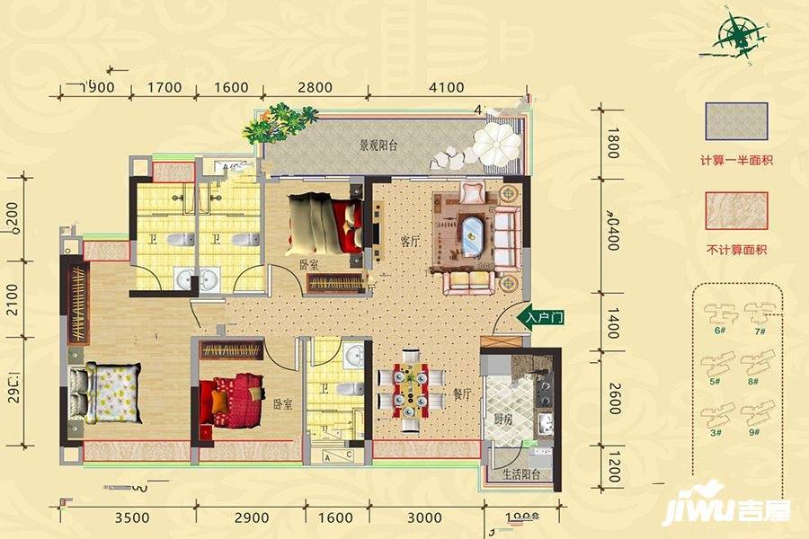 阳江绿景湾1栋户型图01户型图_首付金额_3室2厅2卫_113.