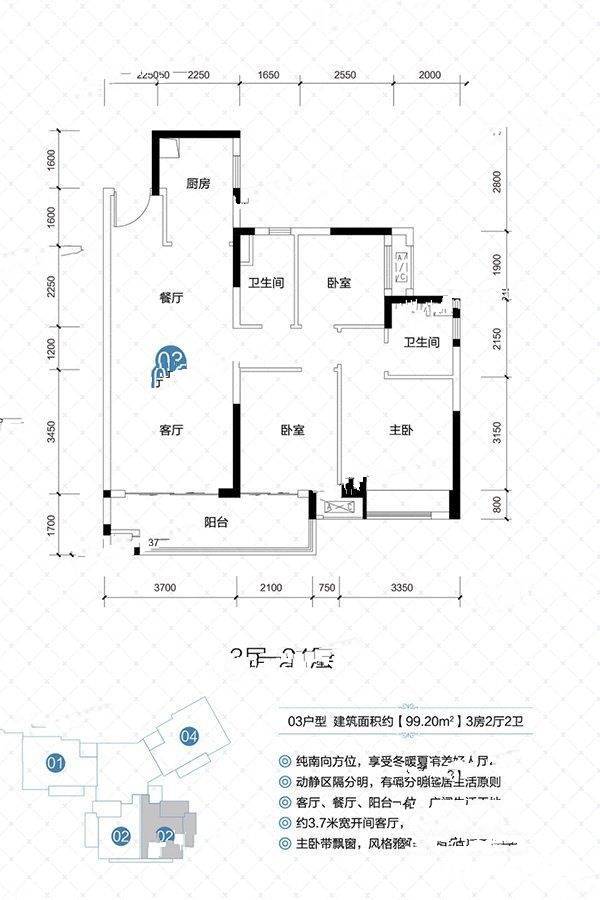 韶关保利大都会中滨6栋03户型户型图_首付金额_3室2厅2卫_99.