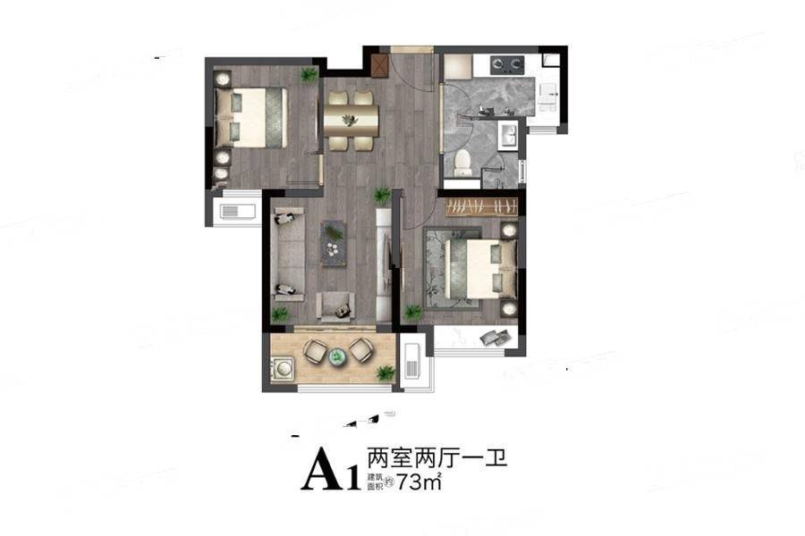 招商正荣东望府a1户型73平米