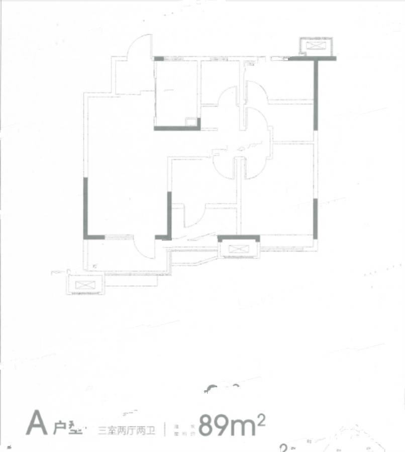 龙湖光年a户型 89平 三室两厅两卫