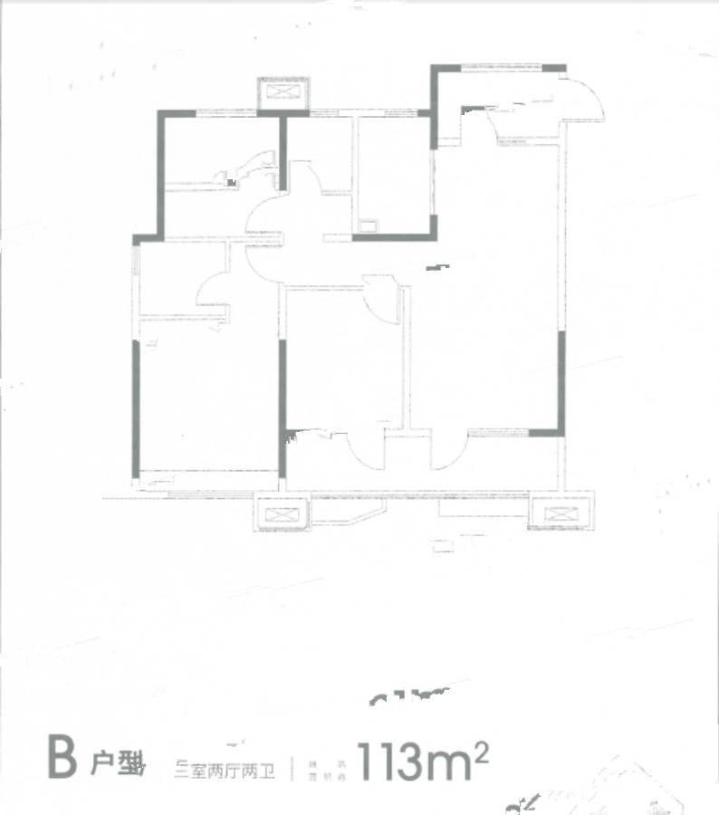 龙湖光年b户型 113平 三室两厅两卫