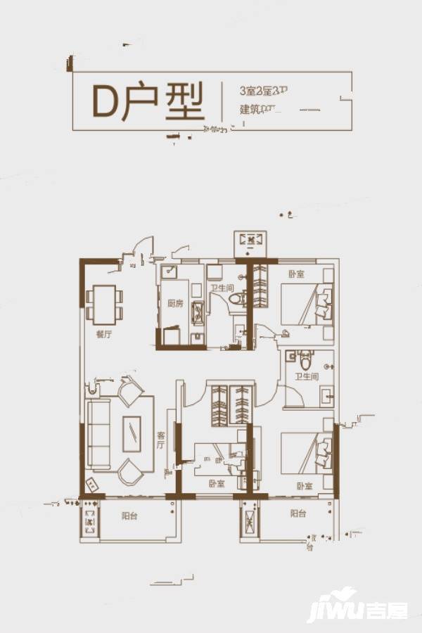 许昌正商书香华府d户型户型图_首付金额_3室2厅2卫_.
