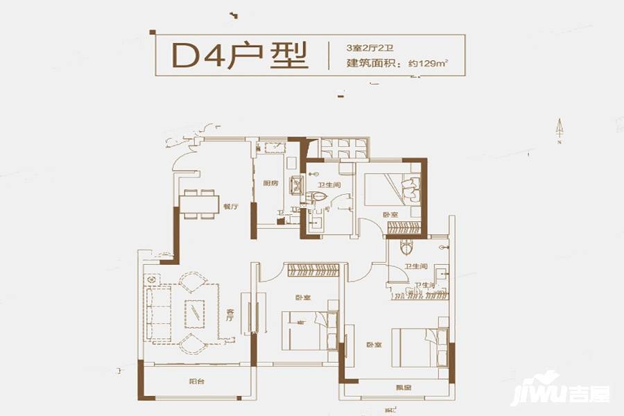 许昌正商书香华府洋房d4户型户型图_首付金额_3室2厅2