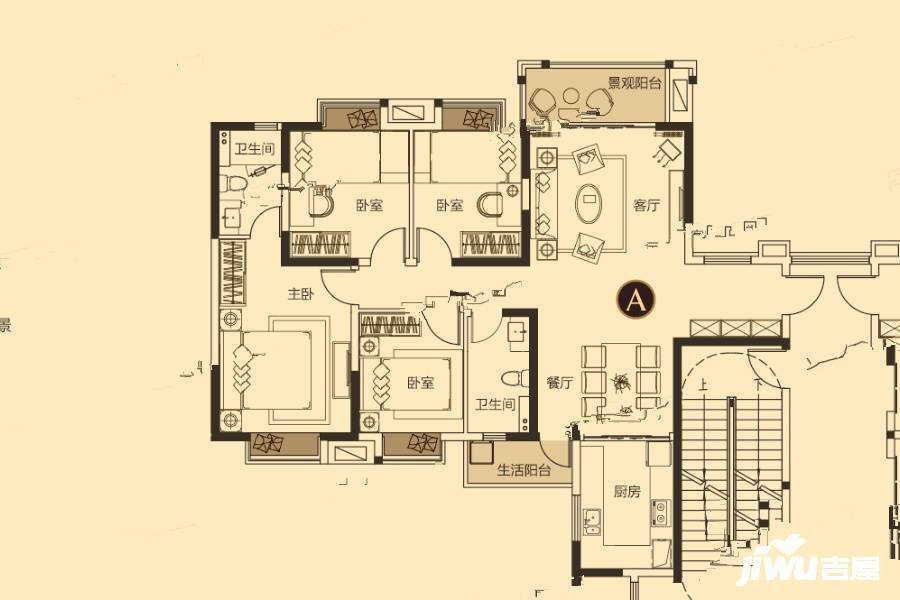 贵阳美的国宾府a户型户型图_首付金额_4室2厅2卫_142.