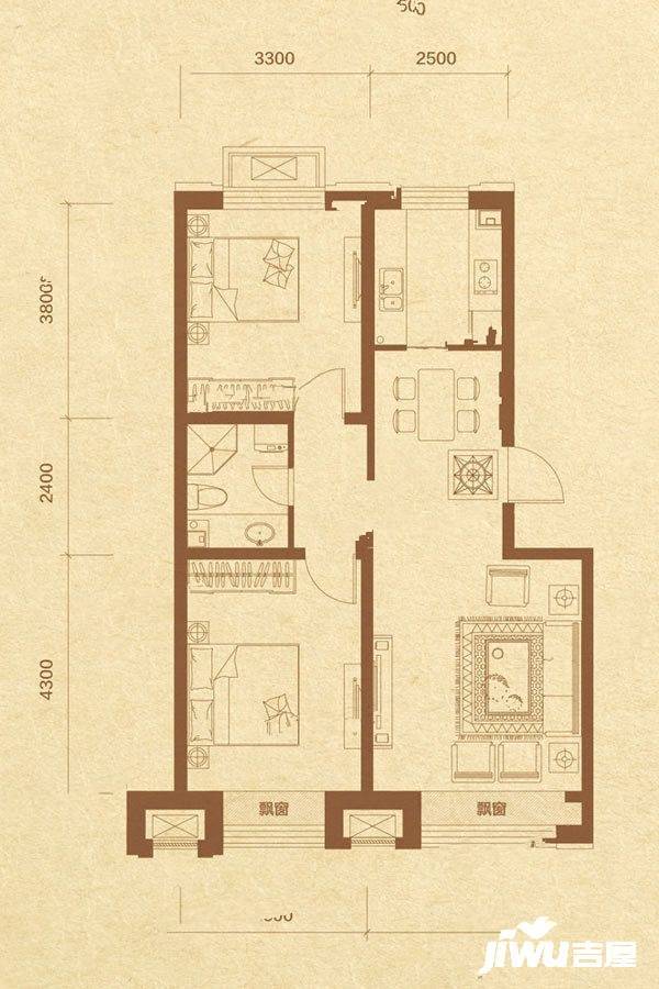 长春高新慧园二期86平米户型图户型图_首付金额_2室22