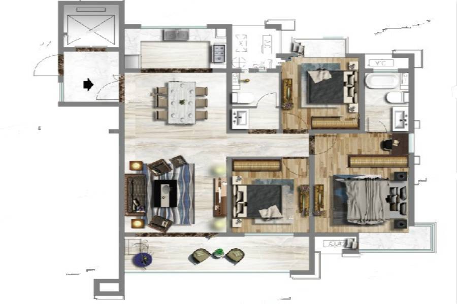 抚州香港铜锣湾广场e2户型住宅户型图_首付金额_3室22