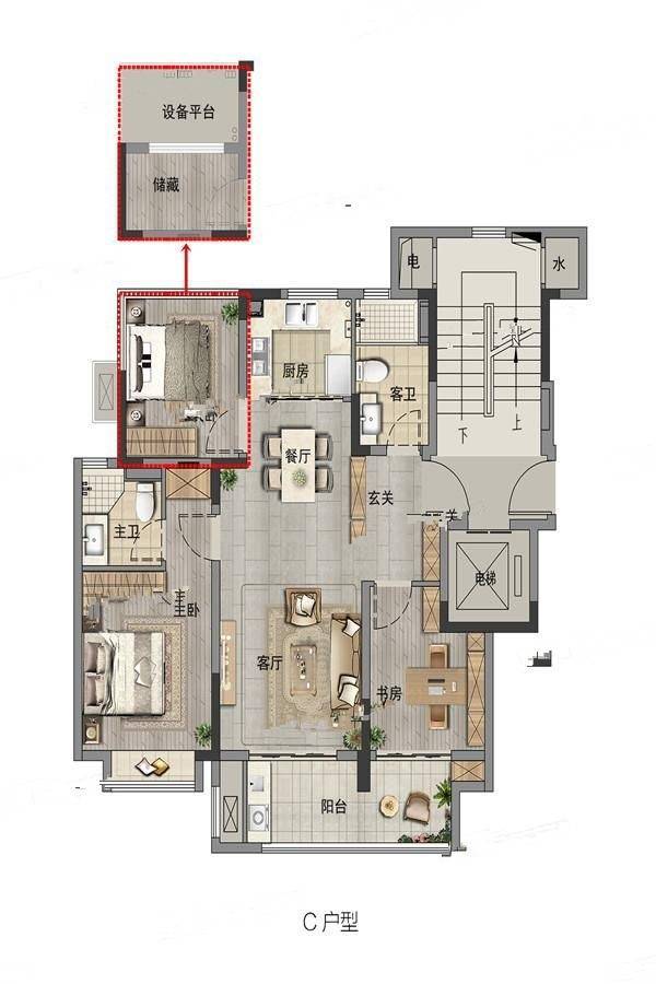 宁波湖畔樾山洋房94c户型户型图_首付金额_3室2厅2卫_94.