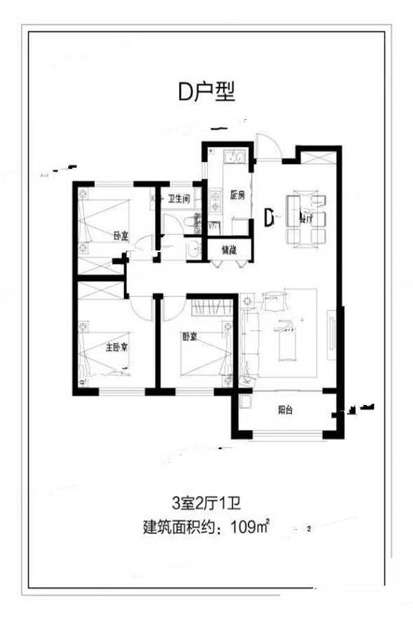 定州旭阳幸福城109平米户型图_首付金额_3室2厅2卫_109.