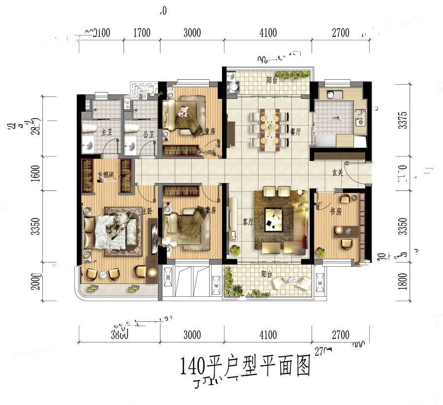 雅居乐山海郡140平方四房户型