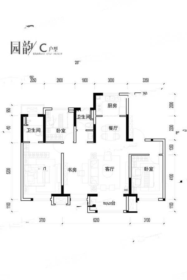 西安公园上城国韵c户型户型图_首付金额_4室2厅2卫_.