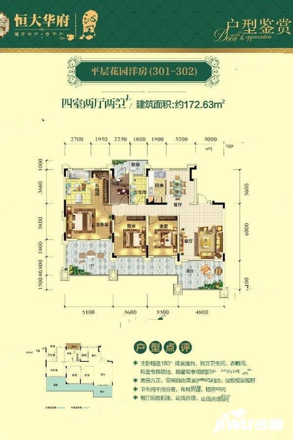 南宁恒大华府平层花园洋房27#301/302户型户型图_首付