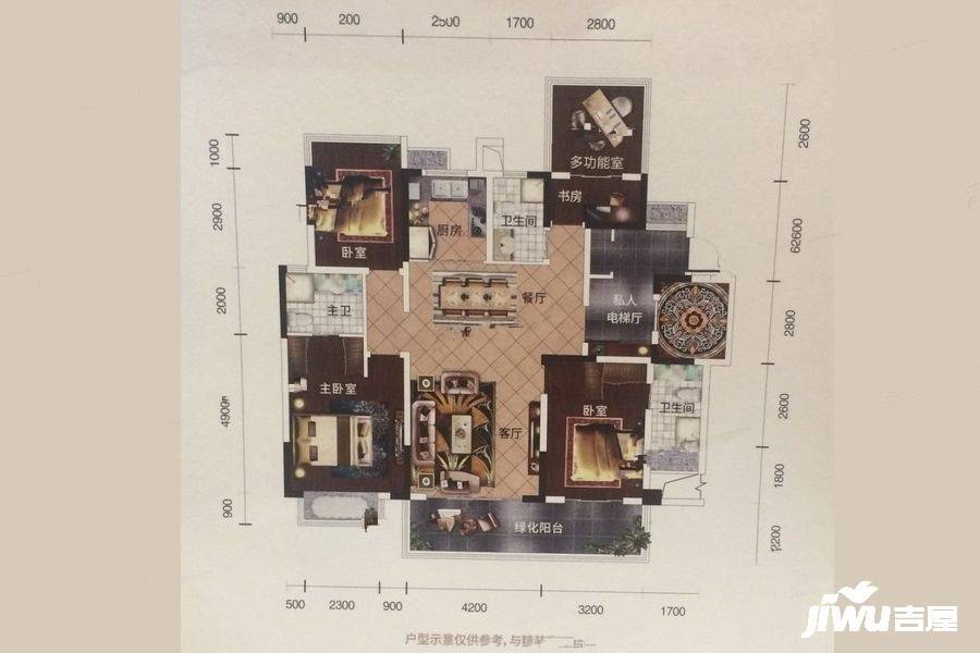 南宁彰泰红洋房c户型户型图_首付金额_4室2厅2卫_135.