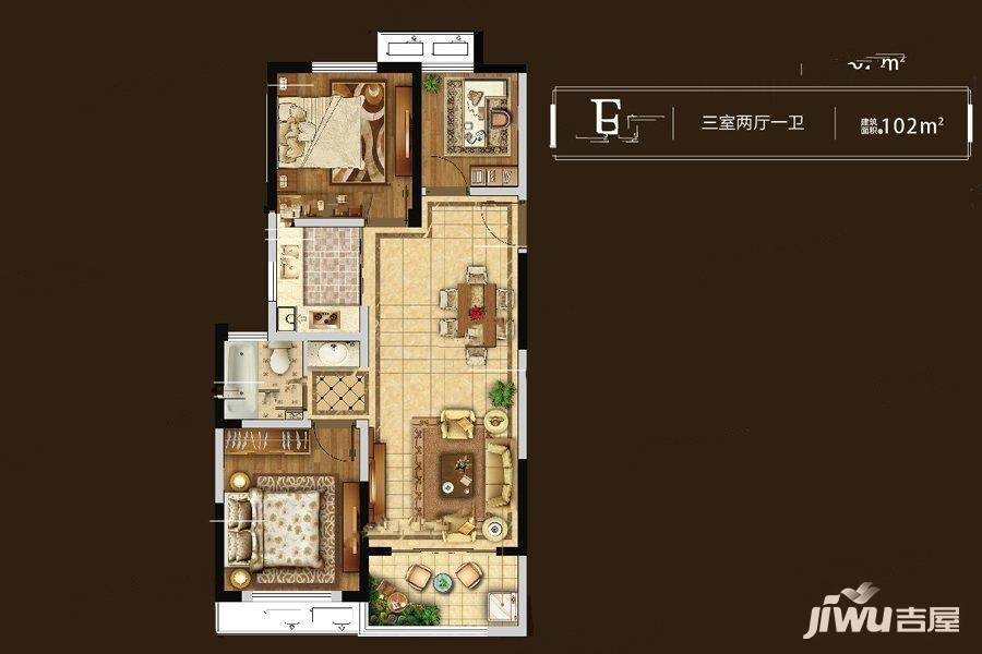 常州随园金麟府f户型102平户型图_首付金额_3室2厅2卫