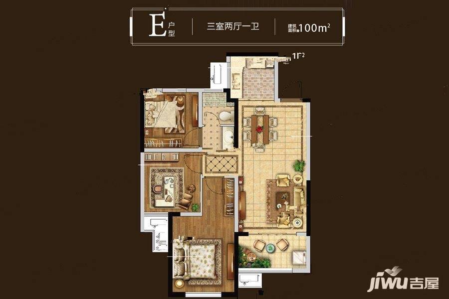 常州随园金麟府e户型100平户型图_首付金额_3室2厅2卫