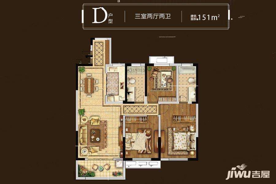 常州随园金麟府d户型151平户型图_首付金额_3室2厅2卫