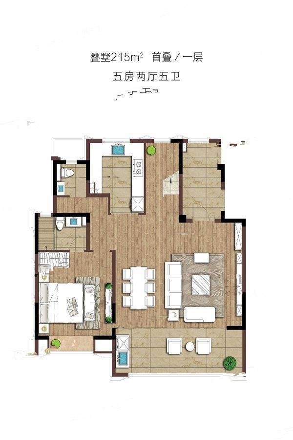 南通远创樽樾叠墅215㎡首叠1户型图_首付金额_5室2厅2卫_215.