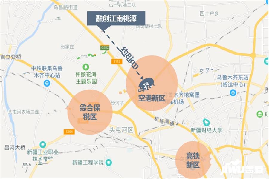乌鲁木齐头屯河区融创江南桃源周边及交通图2- 吉屋网