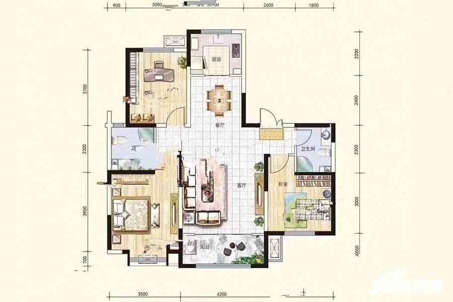 银川金盛阅景a1户型户型图_首付金额_3室2厅2卫_114.