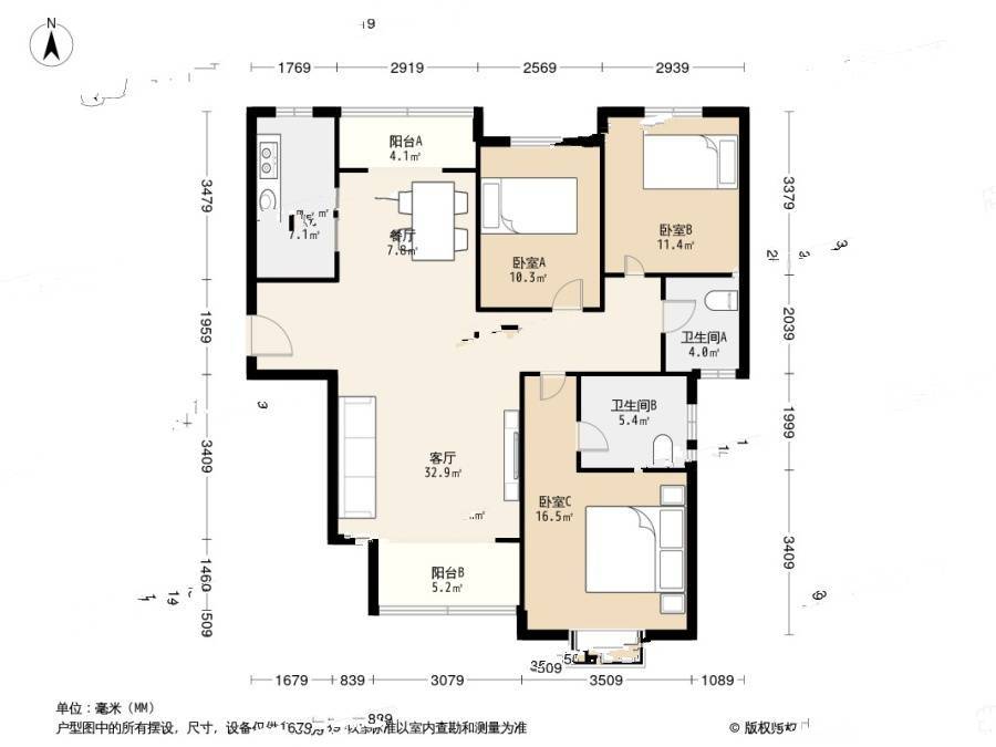 银丰唐郡紫薇园银丰唐郡紫薇园3居室户型图