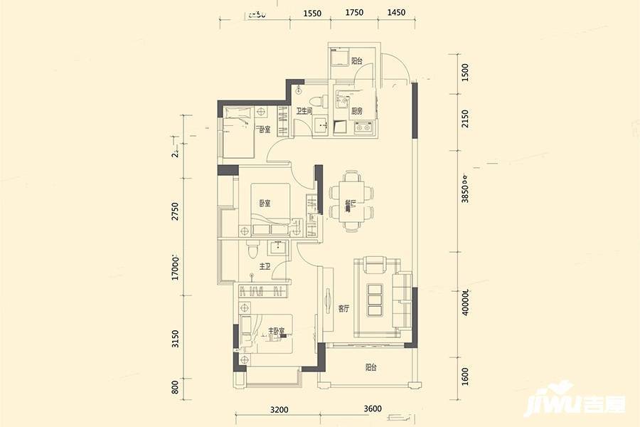 香缤1号
                                                            3房2厅2卫
