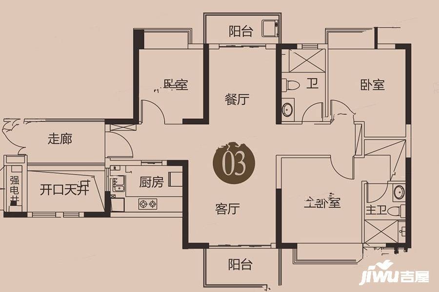 御城花园3室2厅2卫110㎡户型图