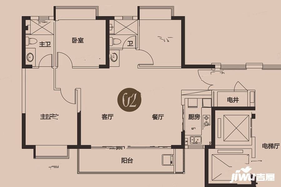 御城花园3室2厅2卫107㎡户型图