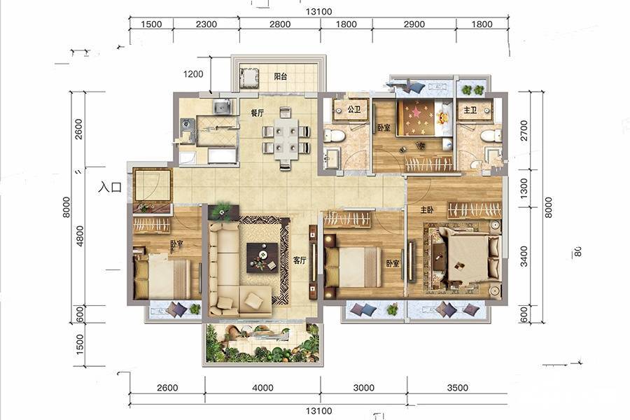 虎门玺悦会4室2厅2卫120㎡户型图