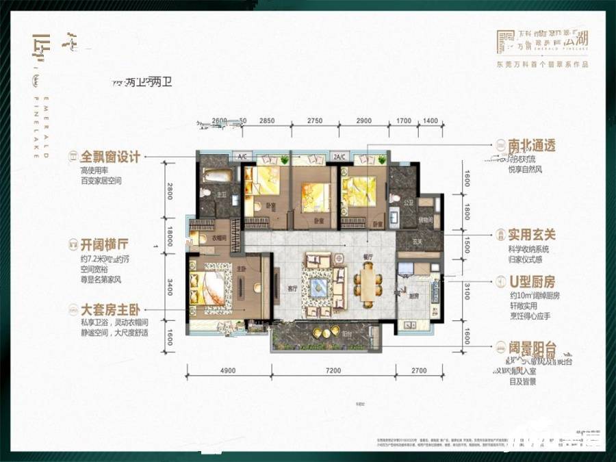 万科东新翡翠松湖4室2厅2卫143㎡户型图