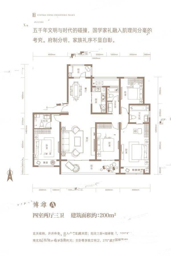 建业世和府4室2厅3卫200㎡户型图