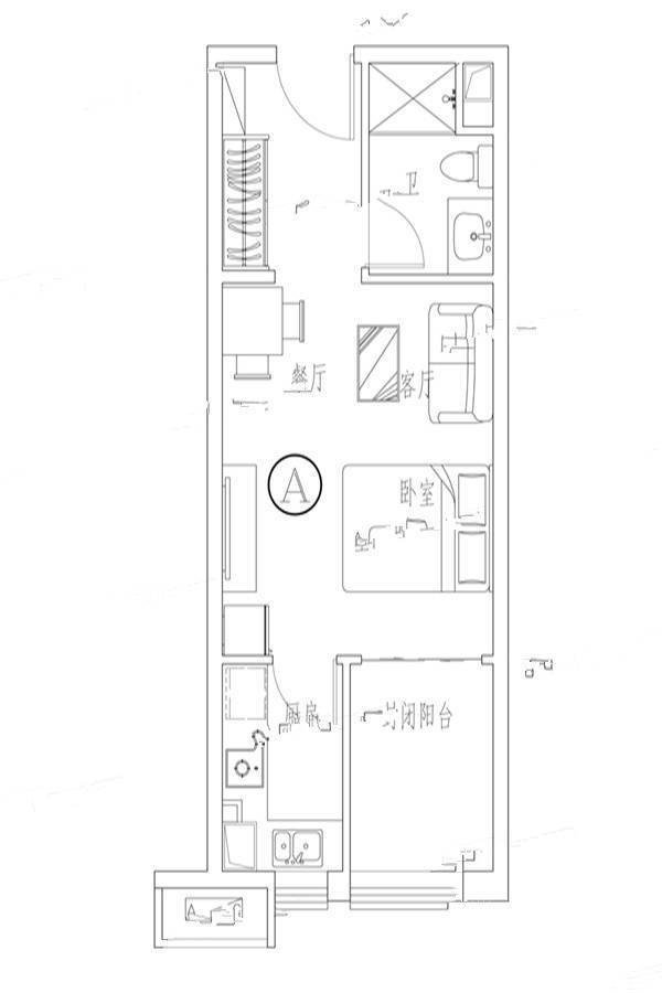 恒大帝景1室1厅1卫49.2㎡户型图