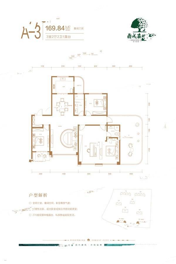 鼎成森林城3室2厅2卫169.8㎡户型图