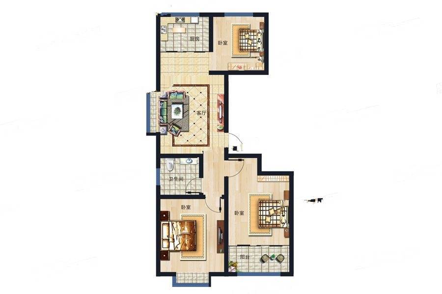 新瑞都广场3室1厅1卫105.8㎡户型图