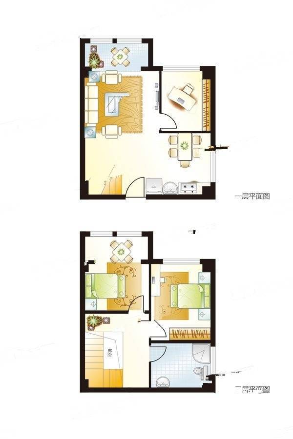 中华茶博城3室2厅1卫55.3㎡户型图