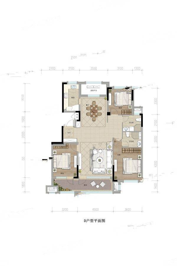 恒信绿城春风江南3室2厅2卫137㎡户型图