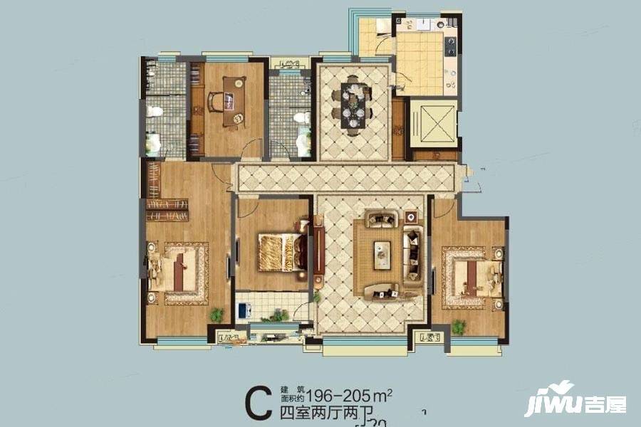 宝通陆号二期4室2厅2卫195㎡户型图