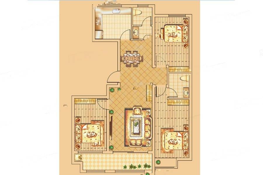 紫金园翡翠花园3室2厅2卫144.4㎡户型图