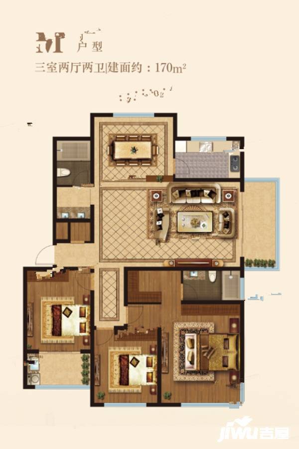 峡山凤栖第3室2厅2卫170㎡户型图