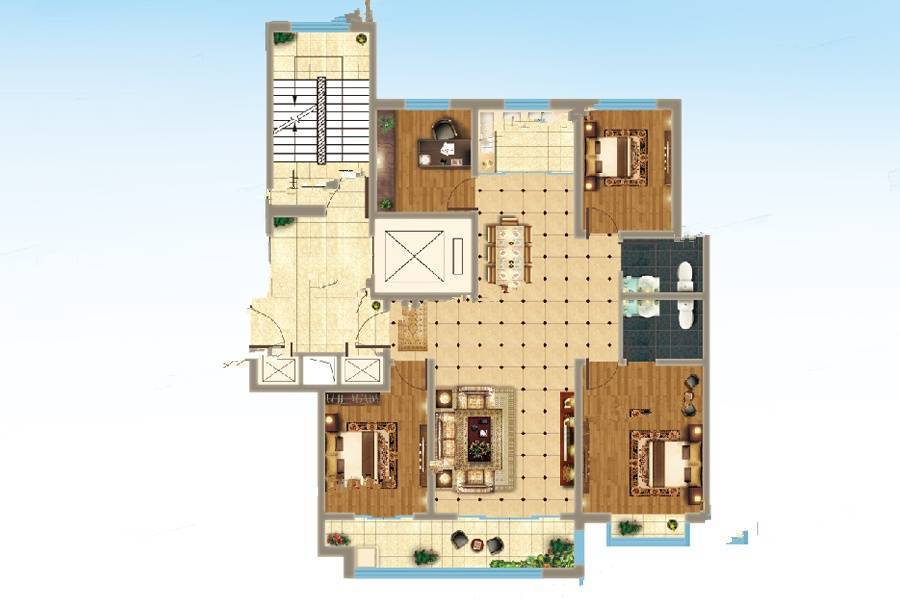 中房爱悦城4室2厅2卫137㎡户型图