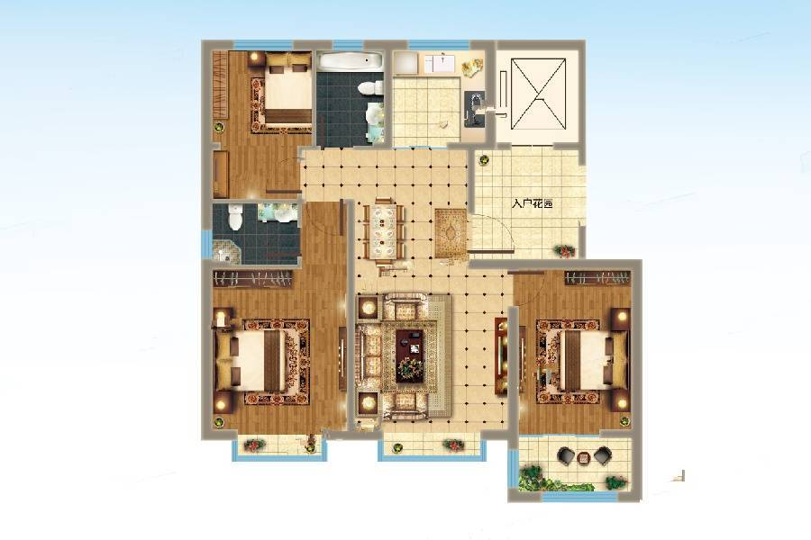 中房爱悦城3室2厅2卫115.5㎡户型图