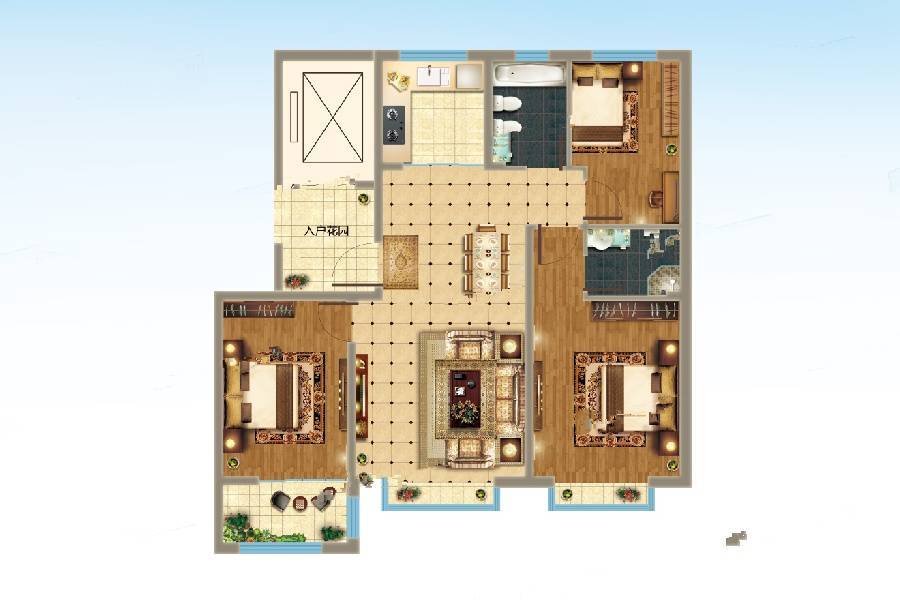 中房爱悦城3室2厅2卫117㎡户型图