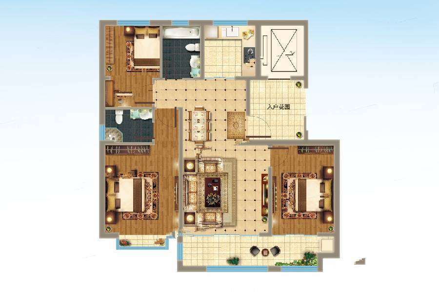 中房爱悦城3室2厅2卫121㎡户型图